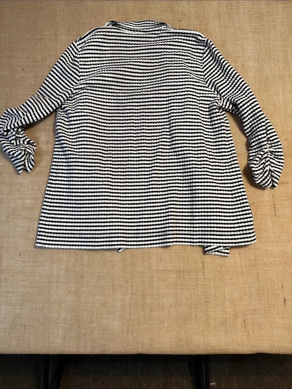 Jones New York Black and White Striped Open-Front Blazer